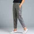 thumbnail image 1 of Womens Pants Autumn Winter Stripe Print Linen Cotton Slim Casual Pant Daily-Wear, 1 of 4