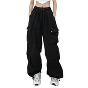 QXUTPO Womens Pants Baggy Cargo Streetwear Hop Joggers Sweat Drawstring Loose Wide Leg Trousers Pant