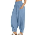 thumbnail image 1 of Womens Pants Baggy Cotton Linen Elastic Waisted Solid Color Loose Comfy Harem Pants with Pocket Blue M, 1 of 8