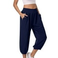 thumbnail image 1 of Womens Pants Capri Stretch High Waist Pants Dressy Capris Pant with Pocket Navy Womens Trousers S, 1 of 6
