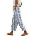 thumbnail image 1 of Womens Pants Casual, Audhol Women's Floral Cropped Linen Pants Summer Elastic Waist Straight Leg Casual Beach Trousers with Pockets Palazzo Pants for Women Blue L, 1 of 6