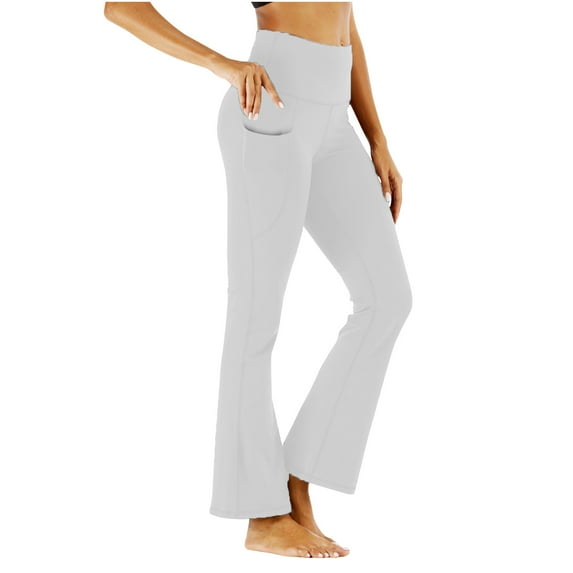 Womens Pants Casual in Clearance Women's Pockets Solid Color Casual Elastic Hip Lifting Sports Nude Feeling Yoga Leggings Quick Drying Pants Elastic Waist Pants for Women New Gray L