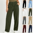 thumbnail image 1 of Womens Pants Casual Corduroy High Waist Straight Leg Pants with Side Pockets Elastic Waistband Button Fly Relaxed Loose Fit Casual Trousers, 1 of 7