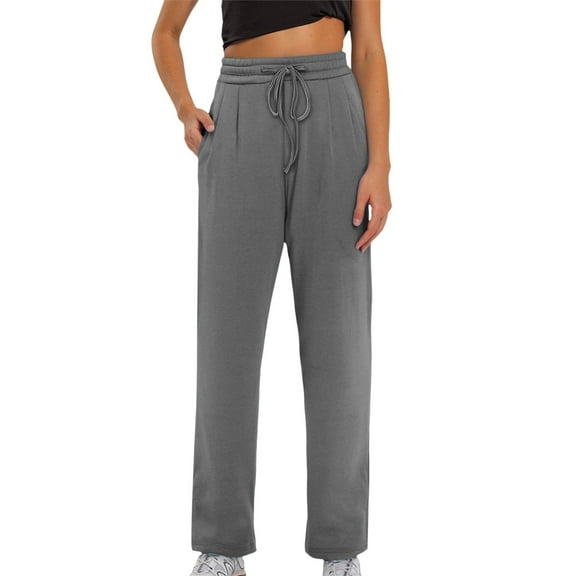 Womens Pants Casual High Waist Solid Color Drawstring Tie Casual Trousers Stretchy Slim Fit Long Comfortable Slant Pocket Grey XXL