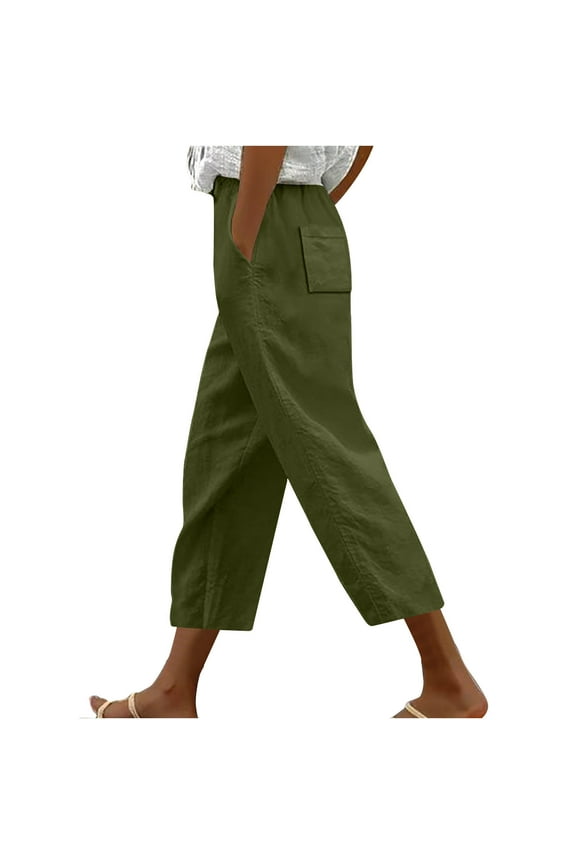 Womens Pants Casual Loose Elastic Wasit Drawstring Straight Leg Ankle Pants Plus Size Cropped Trousers