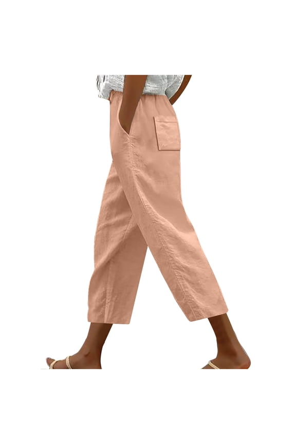 Womens Pants Casual Loose Elastic Wasit Drawstring Straight Leg Ankle Pants Plus Size Cropped Trousers