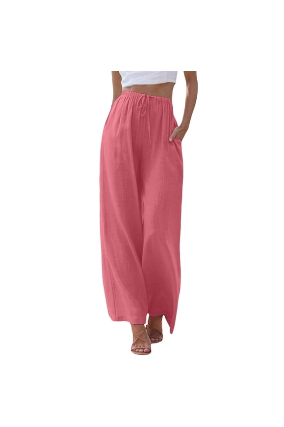 Womens Pants Casual Pants Pink Work Pants for Women Comfy Pants Wide Leg Elastic Waist Pants for Women With Pockets Womens Capris for Summer
