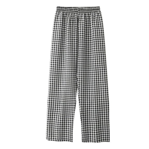 Womens Pants Casual Plaid Print Elastic Waist Drawstring Comfy Outdoor Wear Trousers