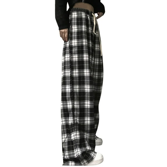 Womens Pants Casual Plaid Wide Leg High Waist Draped Gothic Loose Durable Comfortable Breathable Travel Attire Trousers