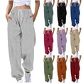 thumbnail image 1 of Womens Pants Casual Ribbed Drawstring High Waisted Workout Pants with Pockets Summer Joggers for Women, 1 of 7