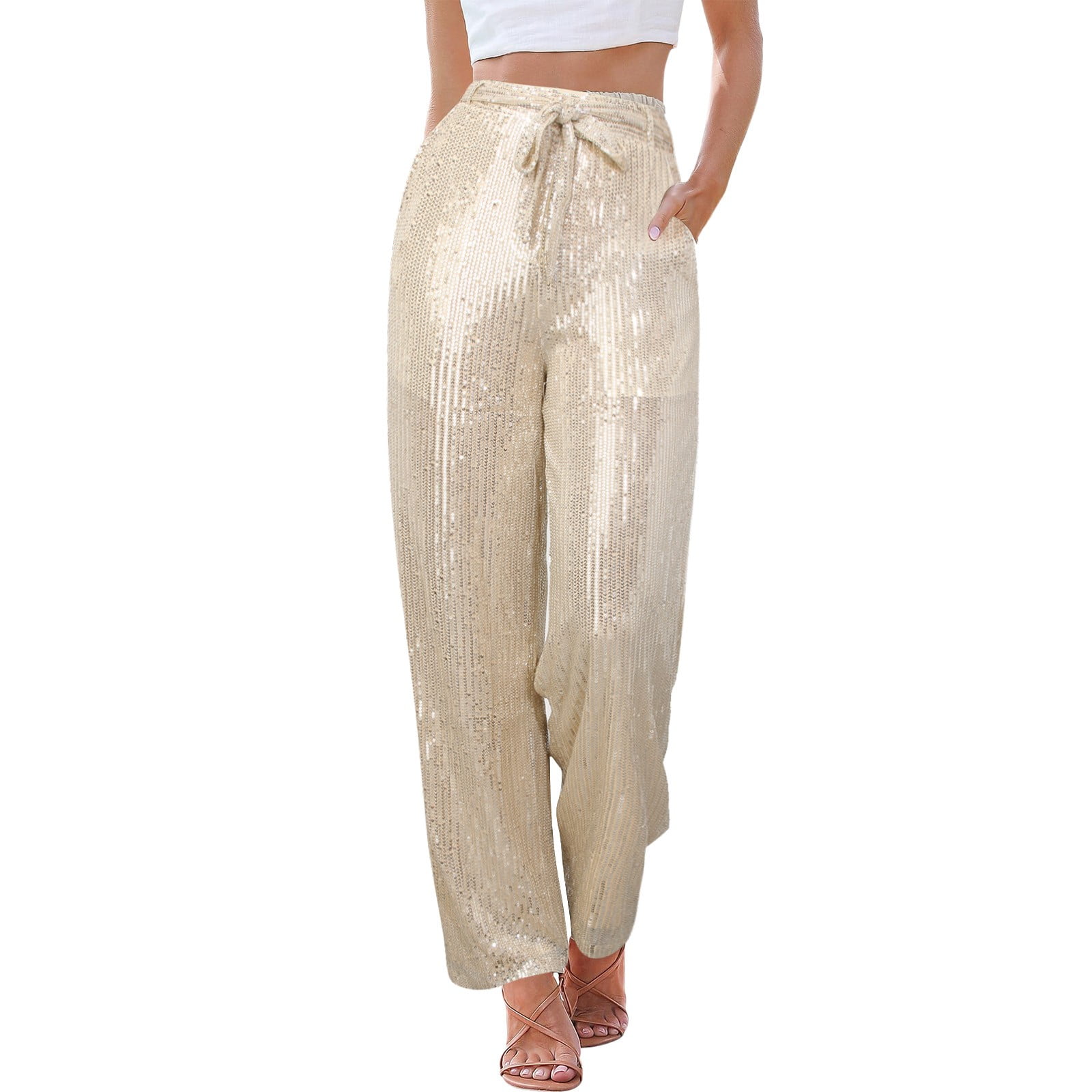 Womens-Pants-Casual-Sequin-  