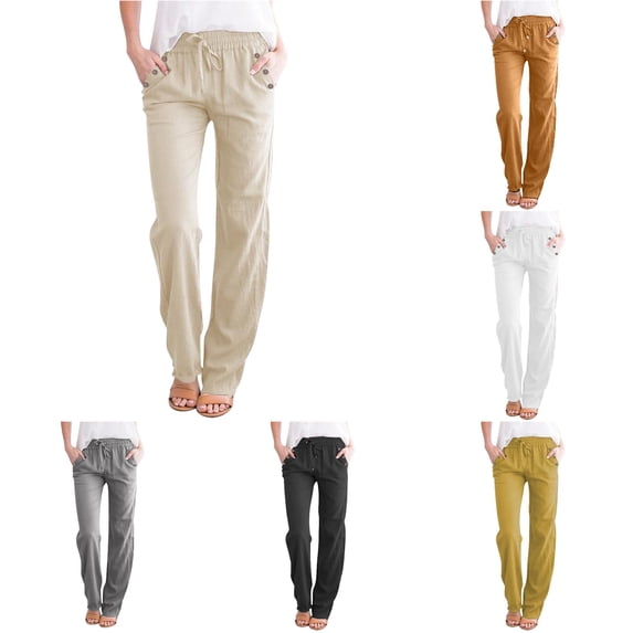 Womens Pants Casual Solid Color Straight Leg Empire Waist Loose Fit baggy Trousers With Pocket