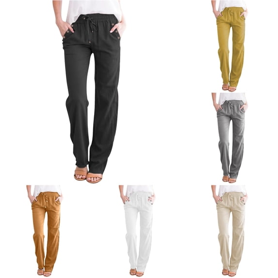 Womens Pants Casual Solid Color Straight Leg Empire Waist Loose Fit baggy Trousers With Pocket