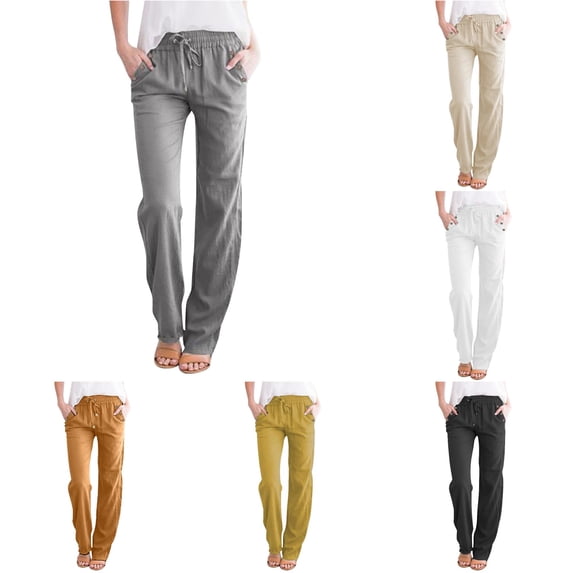 Womens Pants Casual Solid Color Straight Leg Empire Waist Loose Fit baggy Trousers With Pocket