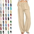 thumbnail image 1 of Womens Pants Casual Solid Elastic Waist Pocket High Waist Strap Home Pants Linen Plus Size Pants Women, 1 of 10