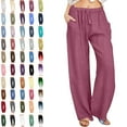 thumbnail image 1 of Womens Pants Casual Solid Elastic Waist Pocket High Waist Strap Home Pants Linen Plus Size Pants Women, 1 of 6
