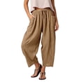 thumbnail image 1 of Womens Pants Casual Striped Elastic Waist Drawstring Baggy Wide Leg Pants with Pockets Ankle Length Comfortable Cropped Trousers for Daily Workout, 1 of 5