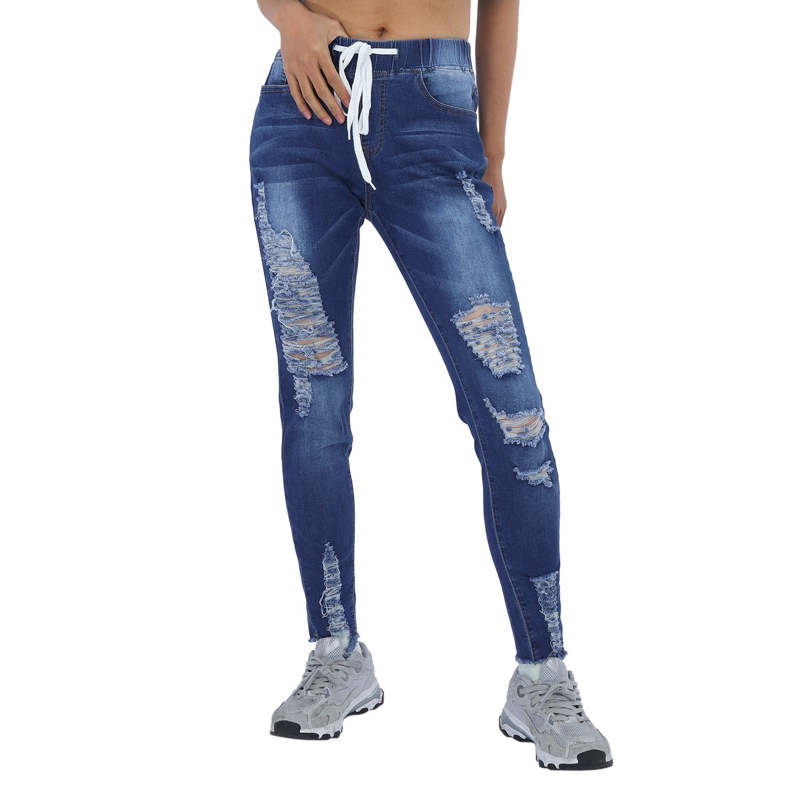 Womens Pants Casual Summer Stretch Ripped Tight Fitting Jeans All Match