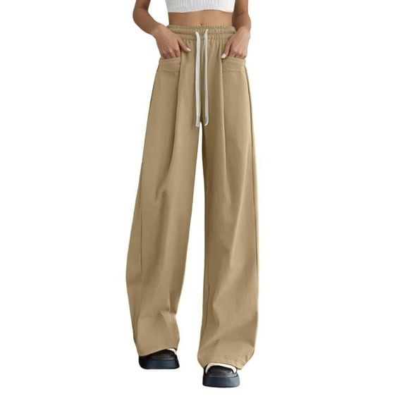 Womens Pants Casual Thin High Waist Wide Leg Trousers Straight Fit Flattering for Legs Lightweight Casual Breathable Khaki XXXXL