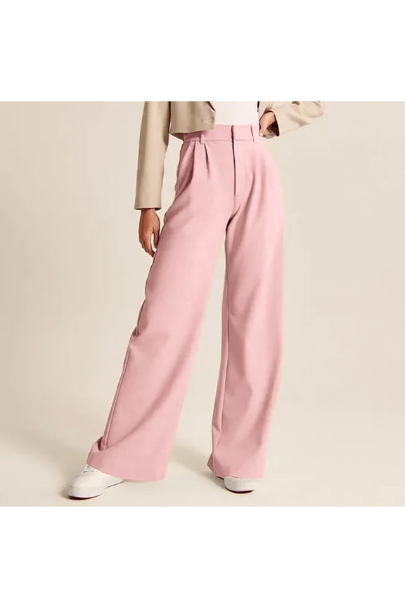 Womens Pants Casual Wide Leg Dress High Waist Tailored Button Down Trousers Pockets Pant Workwear
