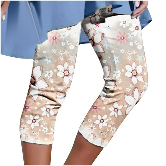 Womens Pants Casual Women's Summer Casual Elastic Waist Printed Cropped Pants Womens Pants