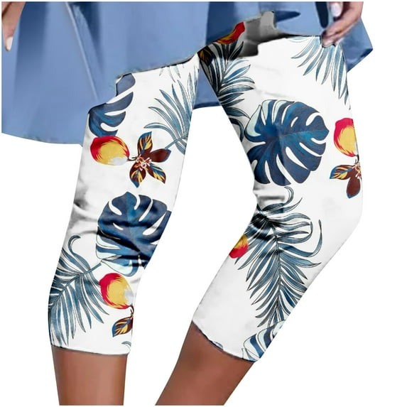 Womens Pants Casual Women's Summer Casual Elastic Waist Printed Cropped Pants Womens Pants
