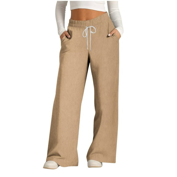 Erwazi Corduroy Pants for Women Drawstring Waisted Wide Leg Pants Casual Trousers with Pockets
