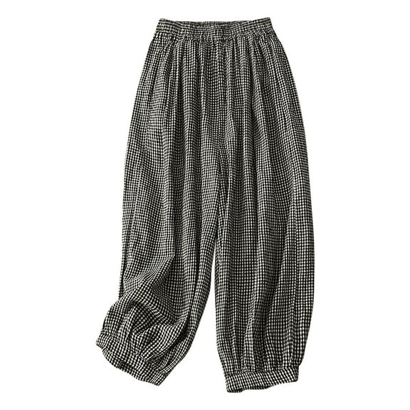 Womens Pants High Waist Wide Leg Pants for Women Fashionable Casual Plaid Linen Straight Leg Wide Leg Pants