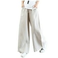 thumbnail image 1 of Womens Pants New Plus Size Pants for Women Casual Linen Pants Summer Comfy Wide Leg Drawstring Elastic Waist Loungewear Pants Womens Pants Casual Beige S, 1 of 4
