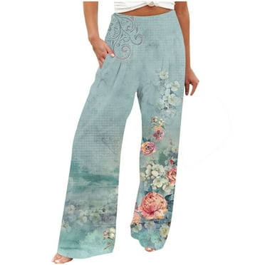 Womens Pants Plus Size Women Casual Loose Printing Patchwork Bow Wide Leg Casual Pants