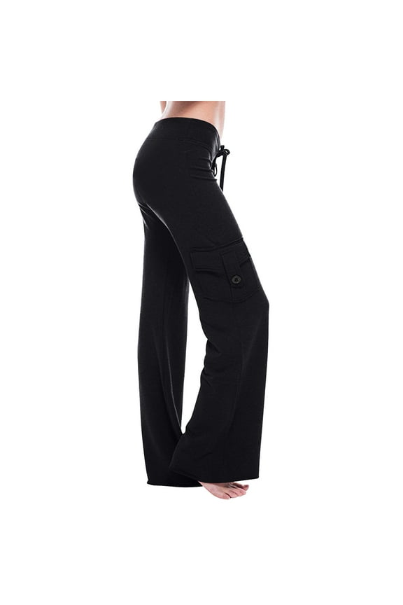 Womens Pants Workout Out Leggings Stretch Waist Pocket Yoga Plus Size Wide leg Pants