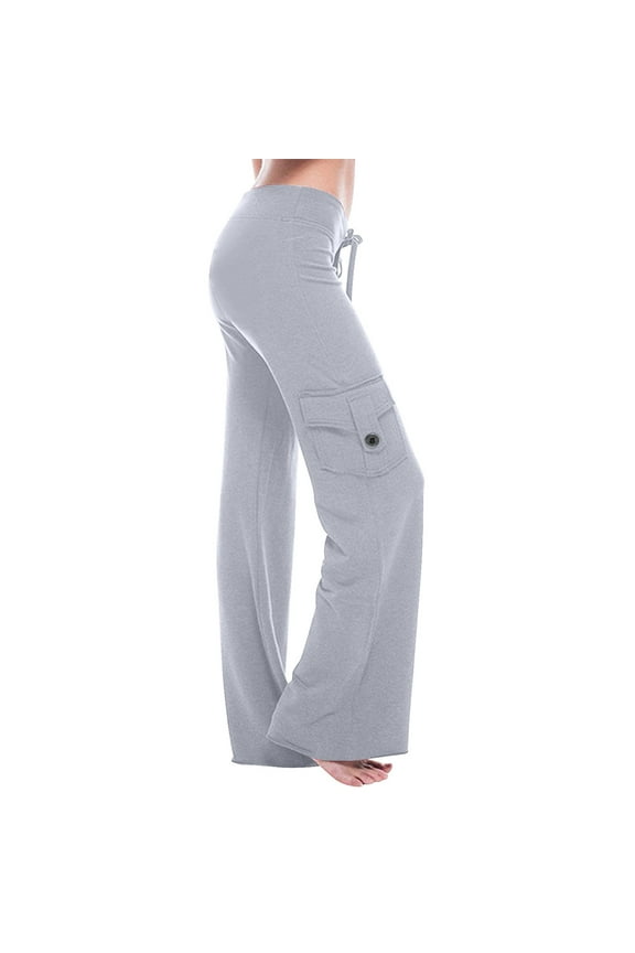 Womens Pants under $10 Women Workout Out Leggings Stretch Waist Button Pocket Yoga Gym Loose Pants Plus Size Wide leg Pants for Women