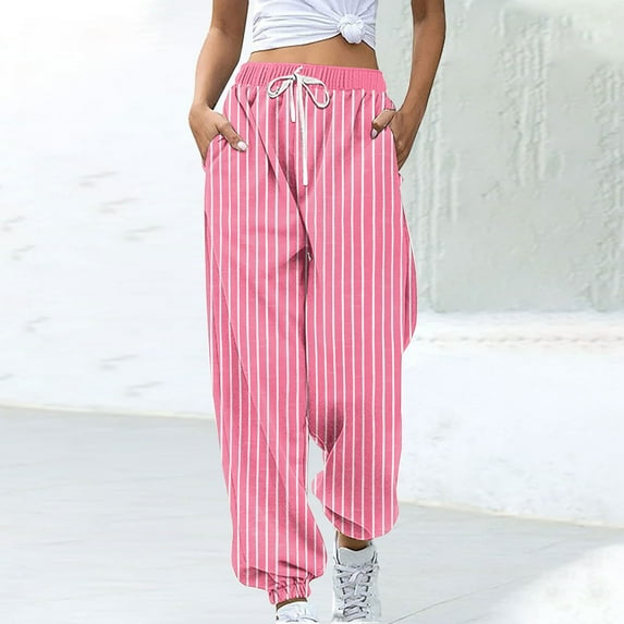 Womens Pants Color Blocked Printed Drawstring Casual Sweatpants Loose Pants,Pants for Women Plus Size Pink XXL
