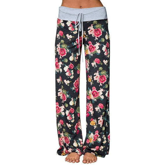 Womens Pants Comfy Casual Pajama Floral Print Drawstring Lounge Wide Leg Pants Women