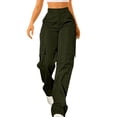 thumbnail image 1 of Womens Pants Daily Elastic Waist Pockets Straight Solid Color Casual Pants Loose Pockets Cargo Long Trousers, 1 of 7
