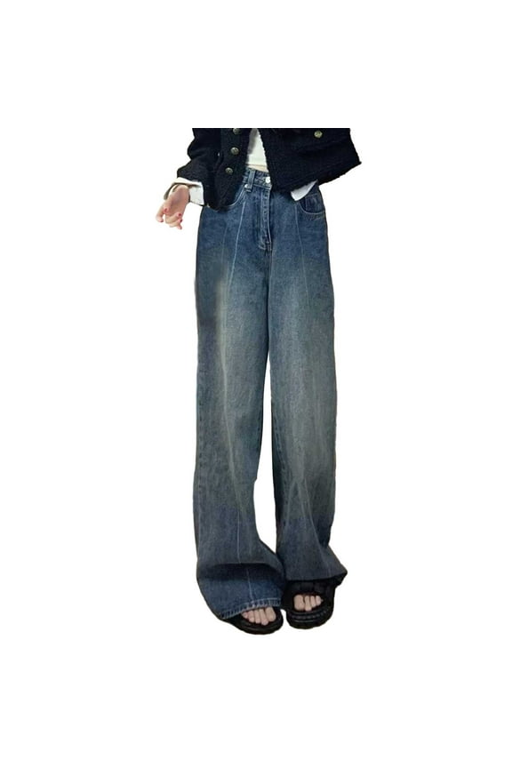 Womens Pants Denim Womens Pants for Women Size 20 14 Tall Super Straight Women plus Size Clothes Baggy Jeans Trousers With High Waist E Girl Style Streetwear Suitable Denim Trousers Blue L