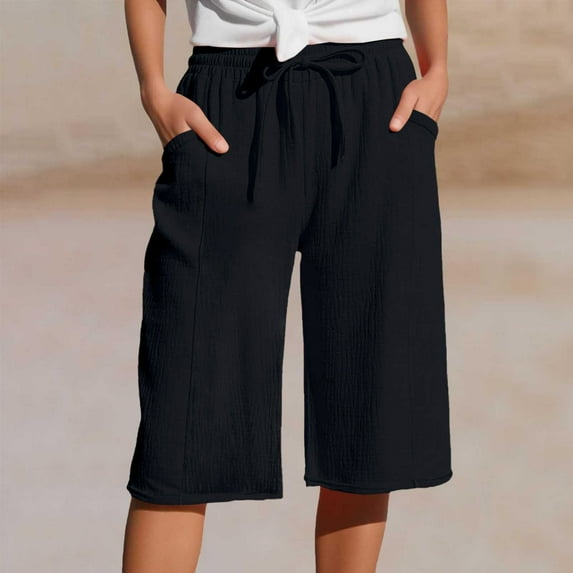 Womens Pants Drawstring Cargo Pants High Waist Casual Solid Color Loose Wide Leg Pocket Quick-drying Pants