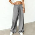 thumbnail image 1 of Womens Pants Drawstring Waist Wide Leg Beach Pants Loose Satin Pajama Pants with Pockets, 1 of 8