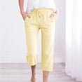 thumbnail image 1 of Womens Pants Elastic Stripe Pants Casual Loose Straight Cropped with Pocket Pants Yellow M, 1 of 7