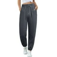 thumbnail image 1 of Womens Pants Elastic Waist Cotton Lined Sweatpants Straight Leg Sweatpants Casual Trousers Trendy Dressy Gray 2XL, 1 of 4