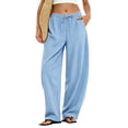 thumbnail image 1 of Womens Pants Elastic Waist Floral Lightweight Palazzo Pants for Women Casual Lounge Wide Leg Pants Woman Light Blue S, 1 of 5