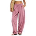 thumbnail image 1 of Womens Pants Elastic Waist Floral Lightweight Palazzo Pants for Women Casual Lounge Wide Leg Pants Woman Pink S, 1 of 5