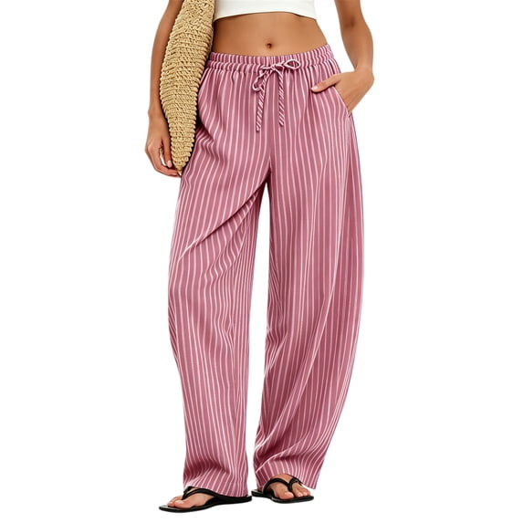 Womens Pants Elastic Waist Floral Lightweight Palazzo Pants for Women Casual Lounge Wide Leg Pants Woman Pink S