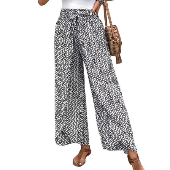 Womens Pants Elastic Waist Floral Palazzo Pants for Women Casual Lounge Wide Leg Pants Woman White XL