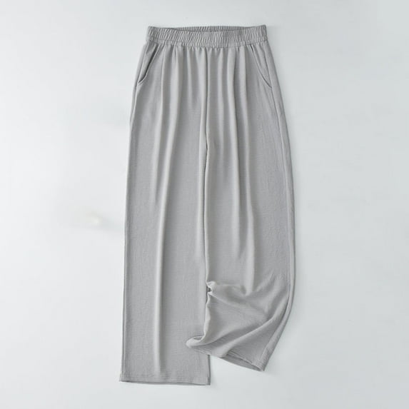 uublik Womens Pants Elastic Waist Gray Wide Leg Pants Palazzo Pants for Women Casual Trousers Lounge Pants with Pockets