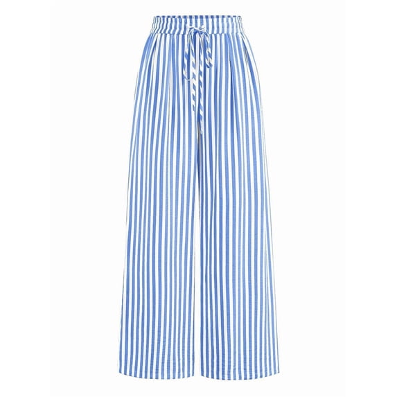 Womens Pants Elastic Waist Light-Weight Palazzo Pants for Women Casual Lounge Wide Leg Pants Woman Blue S