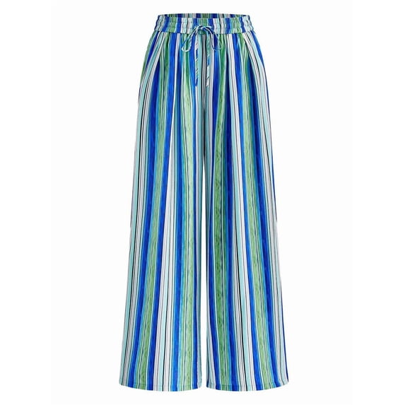 Womens Pants Elastic Waist Light-Weight Palazzo Pants for Women Casual Lounge Wide Leg Pants Woman Colorful - Blue XXL