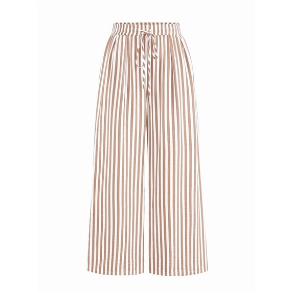 Womens Pants Elastic Waist Light-Weight Palazzo Pants for Women Casual Lounge Wide Leg Pants Woman Khaki M