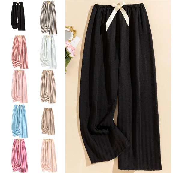 Womens Pants Elastic Waist Lightweight Pants for Women Casual Lounge Wide Leg Pants Woman Black Free