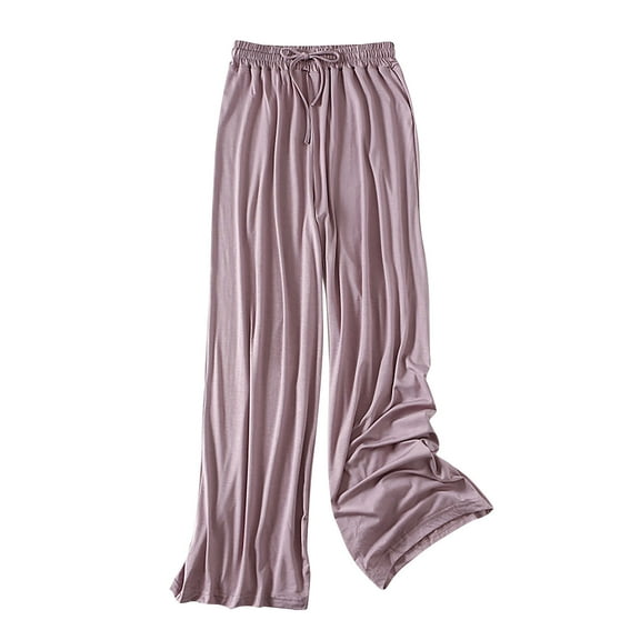 uublik Womens Pants Elastic Waist Orange Wide Leg Palazzo Pants Casual Loose High Waisted Drawstring Pants Trousers